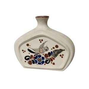 Vtg Signed Netzi Tonala Mexico Sandstone Folk Art Bud‎ Weed Vase bird  floral RD